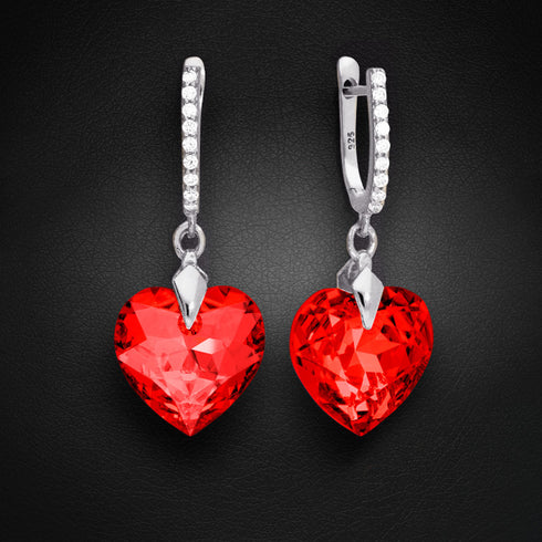 Sudraba auskari "Iemīlējusies Sirds III R (Light Siam)" ar Swarovski™ kristāliem